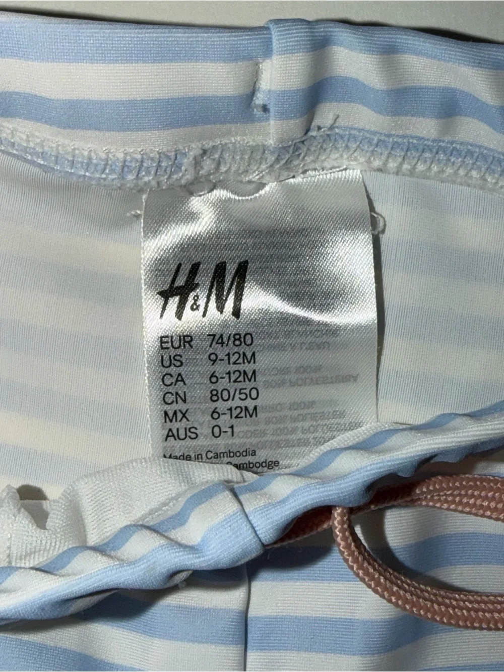 H&M Baby Blue & White Striped Swim Suit Set with Hat 9-12 months